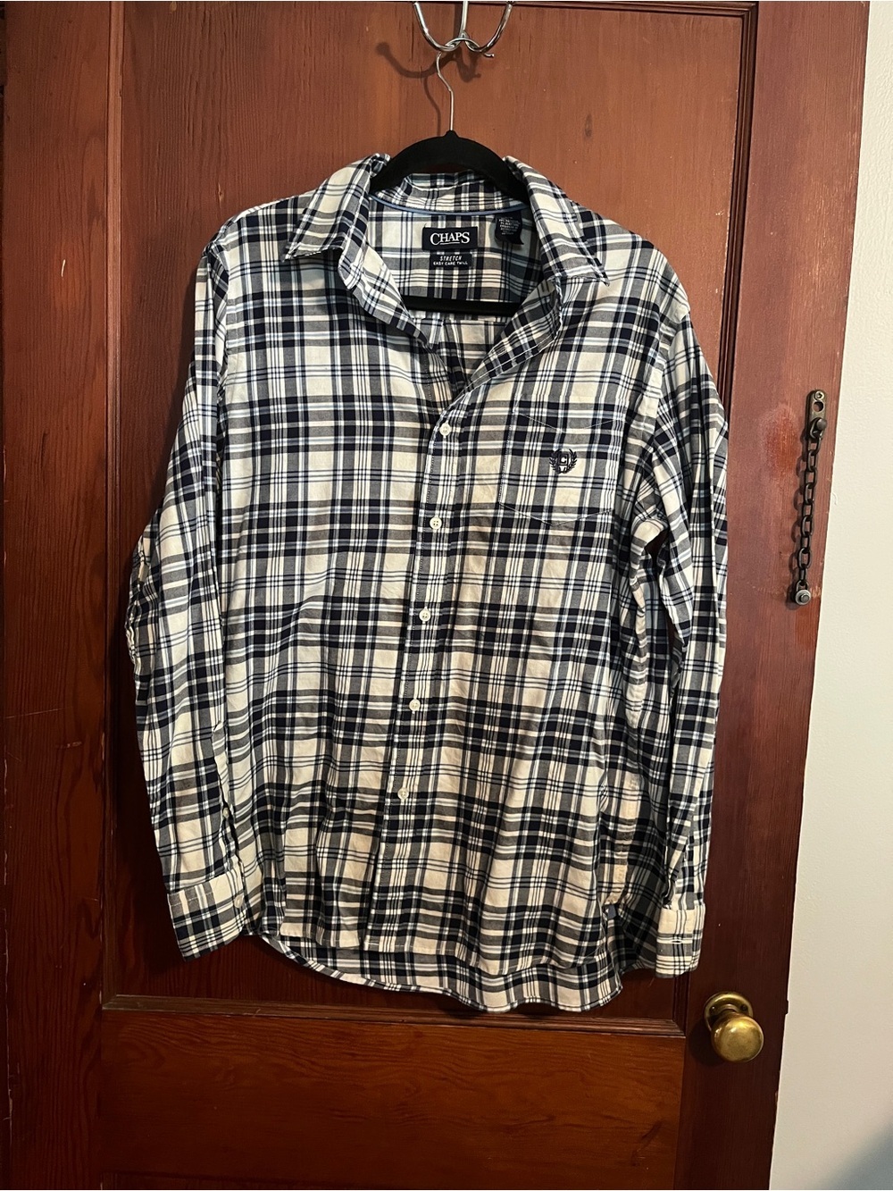 Chaps Blue & White Plaid Stretch Button-Down Shirt